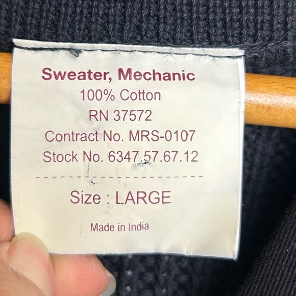 VTG Rothco Sweater Mechanic Men Black L Knit Elbow patch Longline Old Money Army - Picture 11 of 16